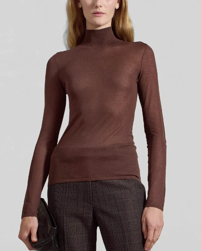 Sheer Turtleneck Sweater Mesh Blend Leather Blend Suede Blend