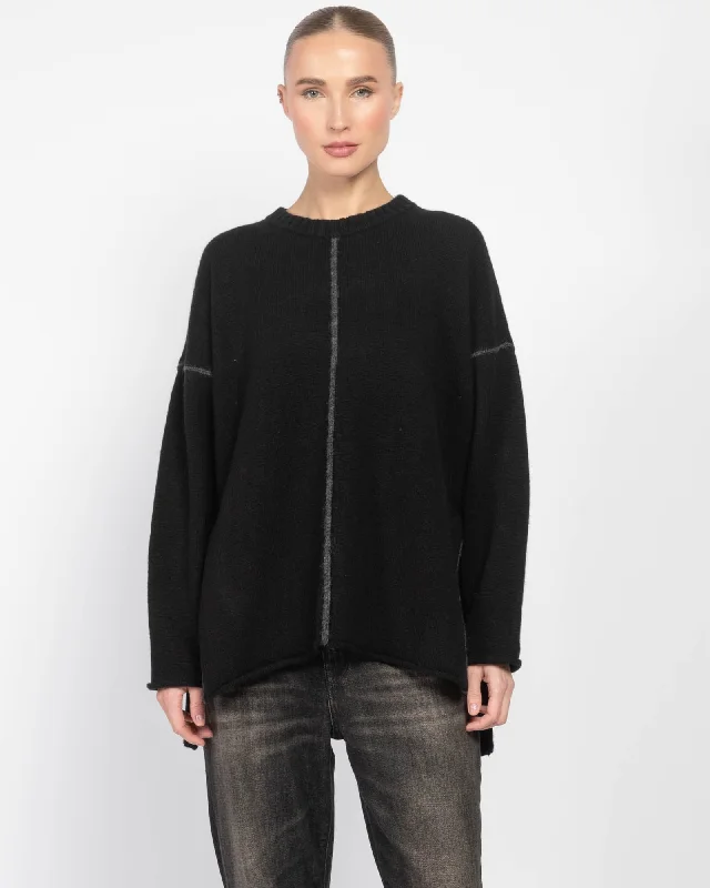 Side Slit Crewneck Sweater Slim Fit Regular Fit Oversized