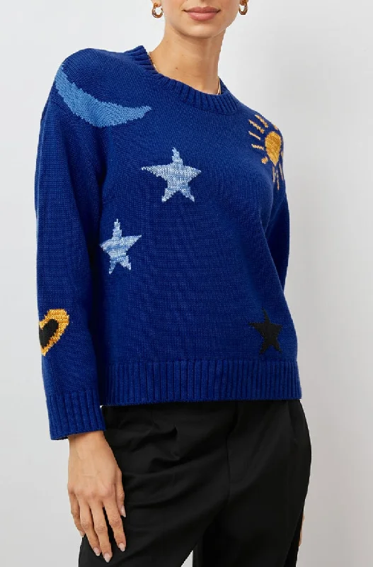 ZOEY SWEATER - COBALT GOLD GALAXY Chenille Brocade Lace