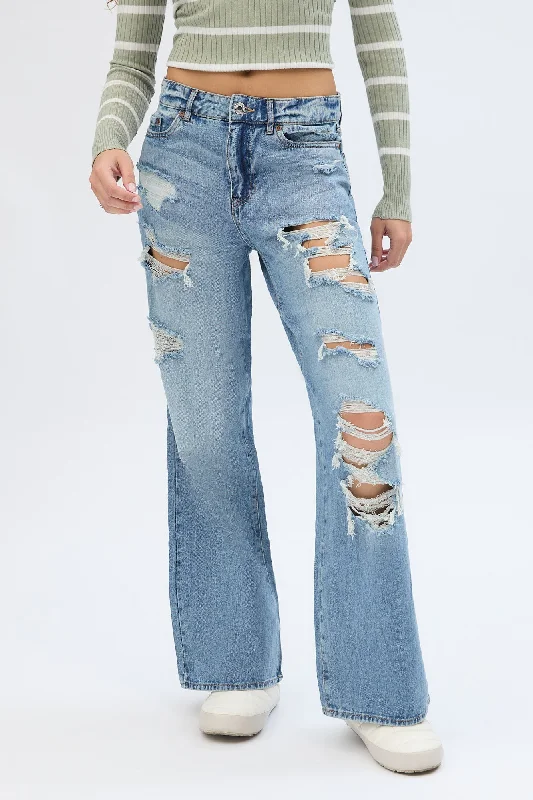 Super High Rise Wide Leg Jeans Stylish Bootcut Denim Jeans