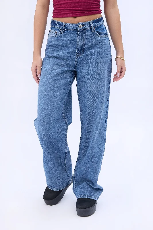 Super High Rise Wide Leg Jeans Comfortable Zip-Fly Denim Jeans