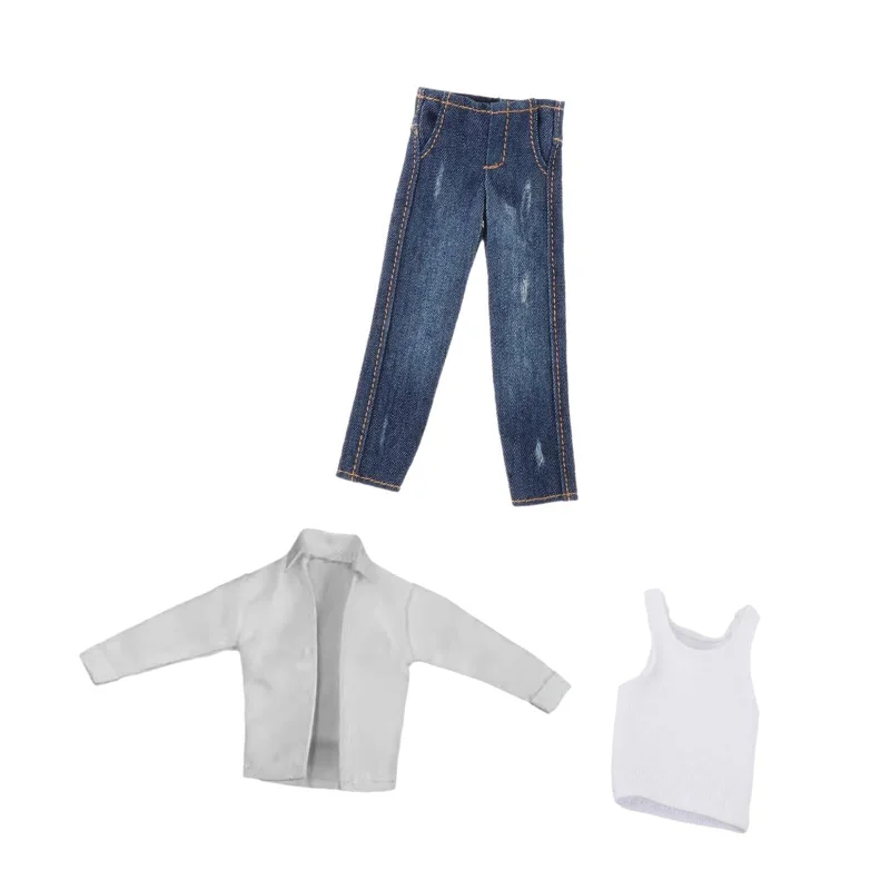 Maxbell 1:12 Scale Action Figures Shirt and Jeans Set Costume Soft 6" Figure Clothes blue ripped Cozy Wide-Legged Jeans