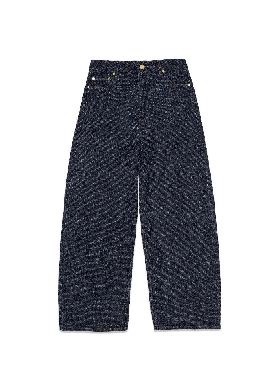Fluffy Denim Wide Jeans - Rinse Trendy Skinny Fit Jeans