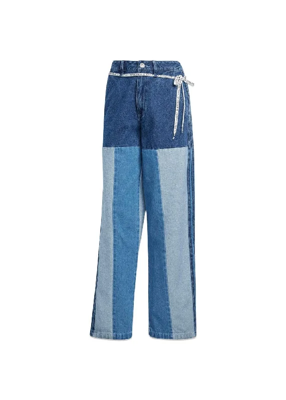 KSENIASCHNAIDER PATCHWORK JEANS - Indigo Denim / Medium Blue Denim / Light Denim Trendy Classic Fit Jeans KSENIASCHNAIDER PATCHWORK JEANS - Indigo Denim / Medium Blue Denim / Light Denim Trendy Classic Fit Jeans