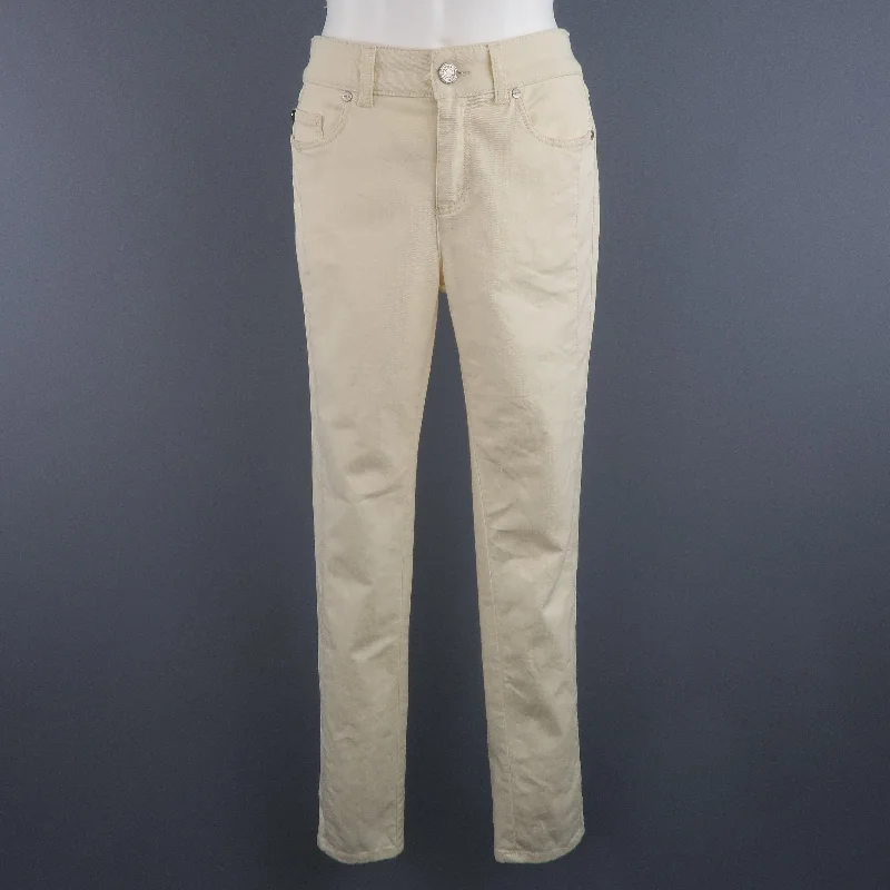 ALEXANDER MCQUEEN Size 6 Beige Denim Side Stripe Skinny Jeans Comfortable Jogger Style Jeans ALEXANDER MCQUEEN Size 6 Beige Denim Side Stripe Skinny Jeans Comfortable Jogger Style Jeans