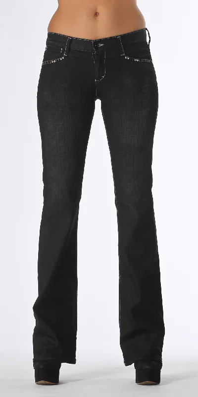 Beaded Black Bootcut Jeans Stylish Cargo Style Jeans