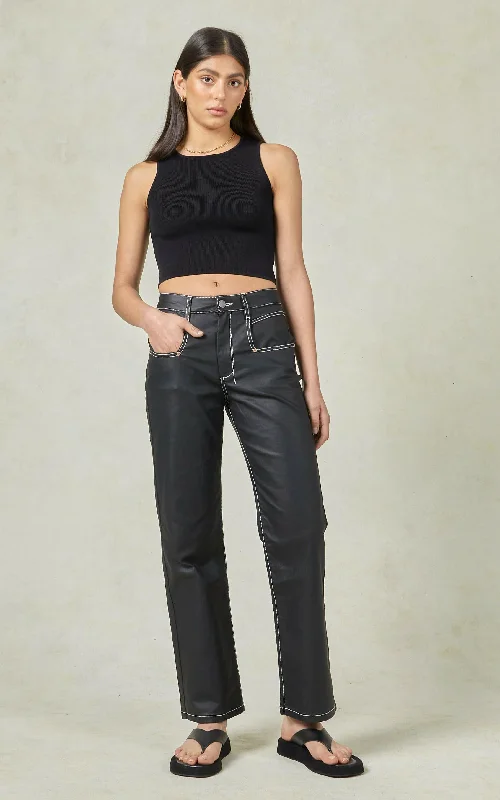 Betzy Coated Denim Black Jeans Fashionable Mom Jeans