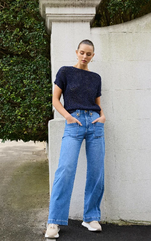 Carrie Rodeo Blue Wide Straight Leg Jeans Chic Vintage-Inspired Denim Jeans