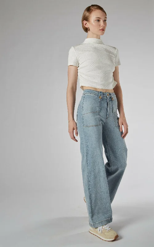Carrie Sunbleached Wide Straight Leg Jeans Trendy Acid Wash Skinny Jeans