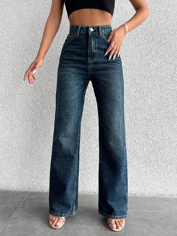 Copper Blue Loose Straight Fit Jeans Fashionable Vintage Wash Jeans