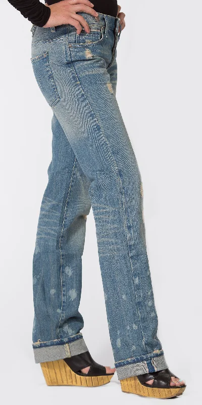 Women's Distressed Boyfriend Jeans Trendy Vintage Denim Jeans