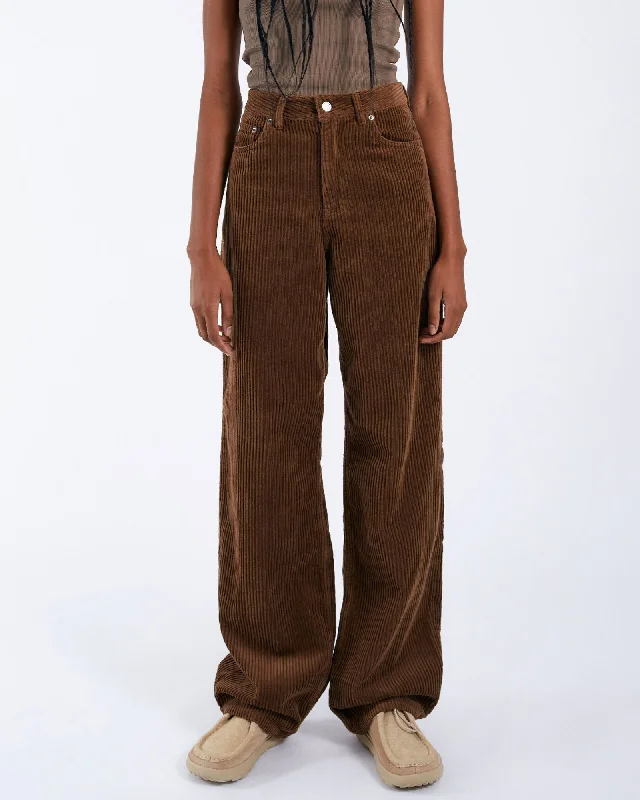 Donna Baggy Jeans - Brown Cord Comfortable Stretch Denim Jeans