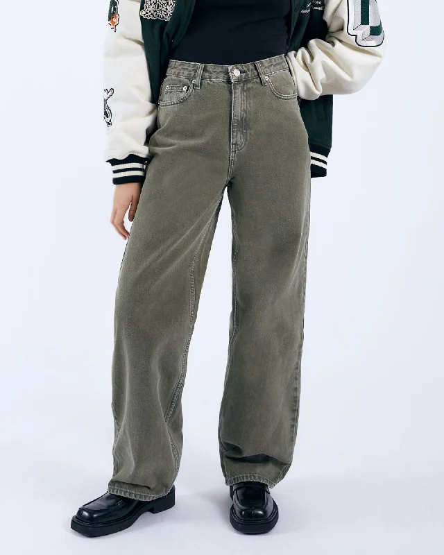 Donna Baggy Jeans - Washed Olive Cozy Wide-Legged Jeans