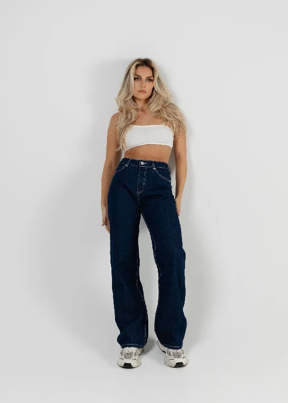 The Billie Jeans Deep Blue Elegant High-Waisted Flared Jeans