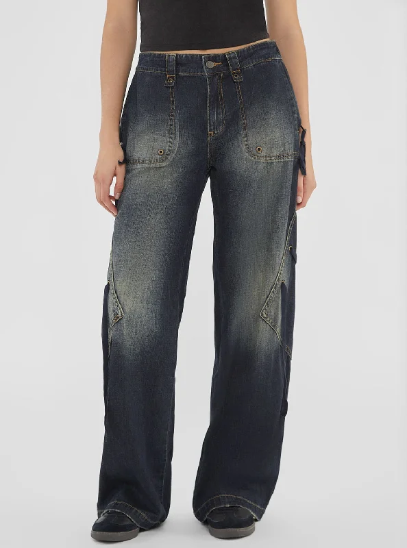 Guess Originals Grey Cargo Denim Jeans Comfortable Low-Rise Jeans
