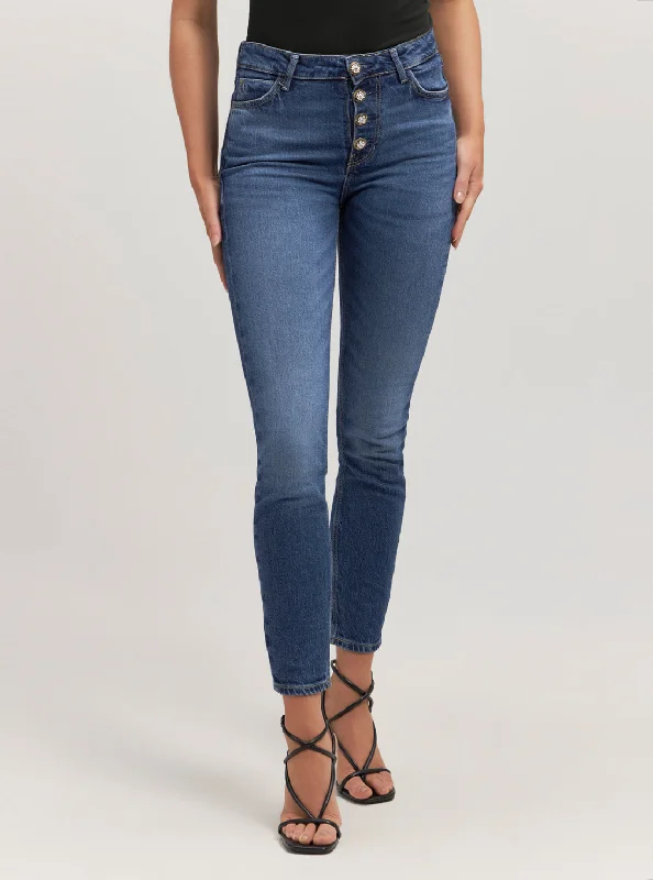 High-Rise 1981 Skinny Denim Jeans In Dark Wash Classic Button Fly Jeans