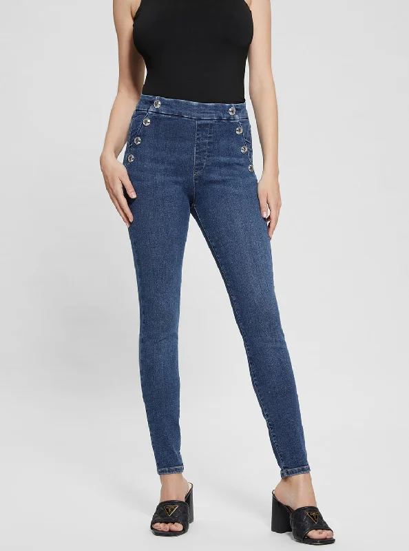 High-Rise Aubree Skinny Denim Jeans in Dark Wash Fashionable Raw Hemmed Jeans