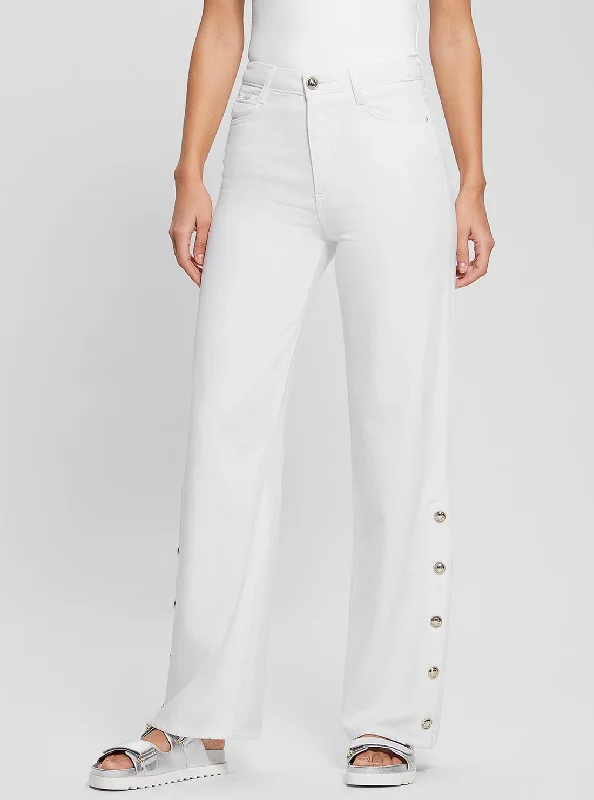 High-Rise Paz Wide Leg Denim Jeans in White Fashionable Frayed Hem Denim