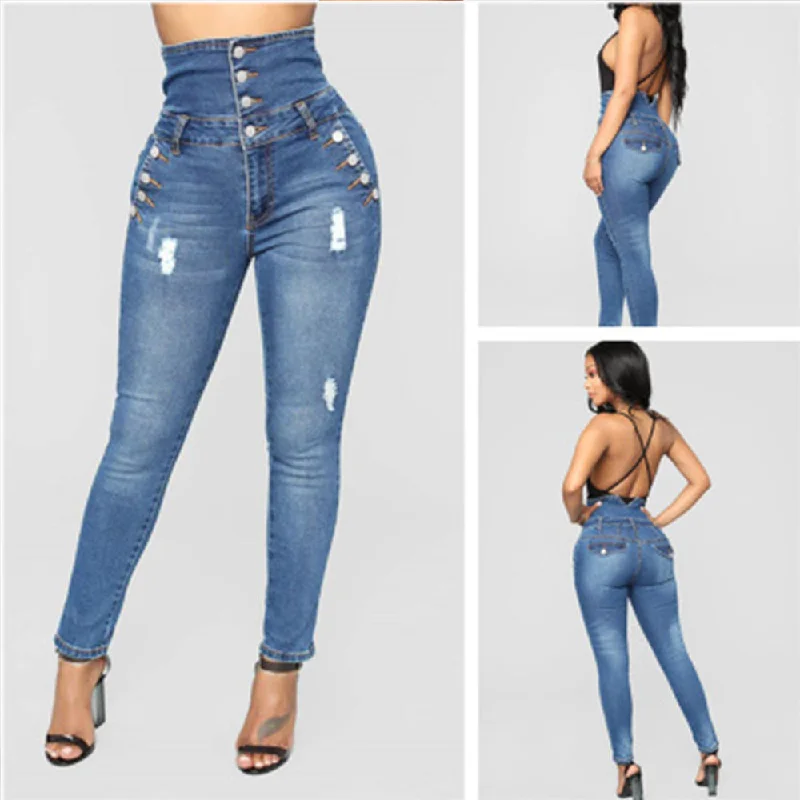 High Stretch Waist Denim Plus Size  Jeans Fashionable Cropped Denim Jeans