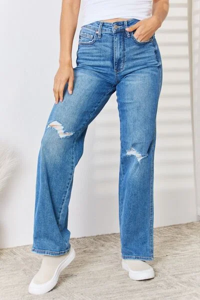 Judy Blue Full Size High Waist Distressed Straight-Leg Jeans Casual Distressed Skinny Jeans Judy Blue Full Size High Waist Distressed Straight-Leg Jeans Casual Distressed Skinny Jeans