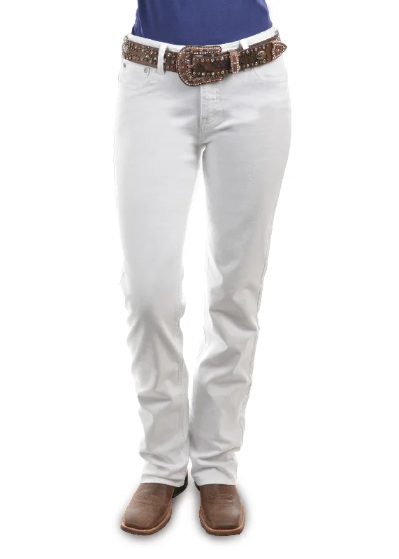 Pure Western Ladies White Jeans Fashionable Relaxed Fit Denim
