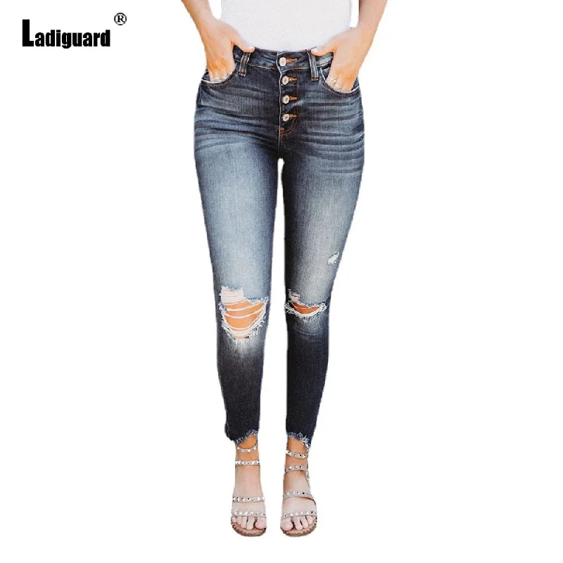 Ladiguard Sexy Vintage Jeans Women Fashion Denim Pants Skinny Fashionable Straight Fit Denim