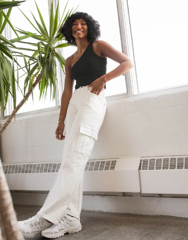 LILY WIDE LEG JEANS / PEARL WHITE CARGO Casual Loose Fit Jeans