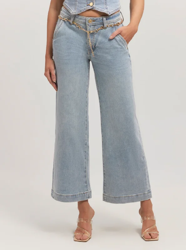 Mid-Rise Zoya Wide Leg Jeans In Light Wash Casual Straight-Leg Jeans