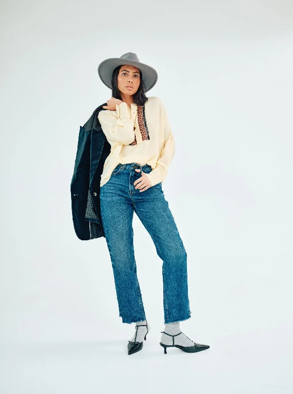 MMHFree Dark Jeans Stylish High-Waist Jeans