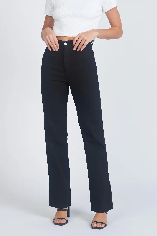 Moxy Straight Jeans - Solid Black Casual Bootcut Ripped Jeans