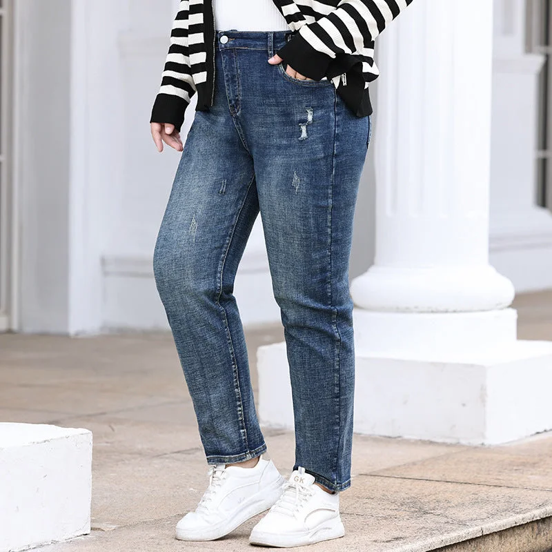 Curvy Chic: Oversized Women's Skinny Jeans Chic Double Waistband Jeans