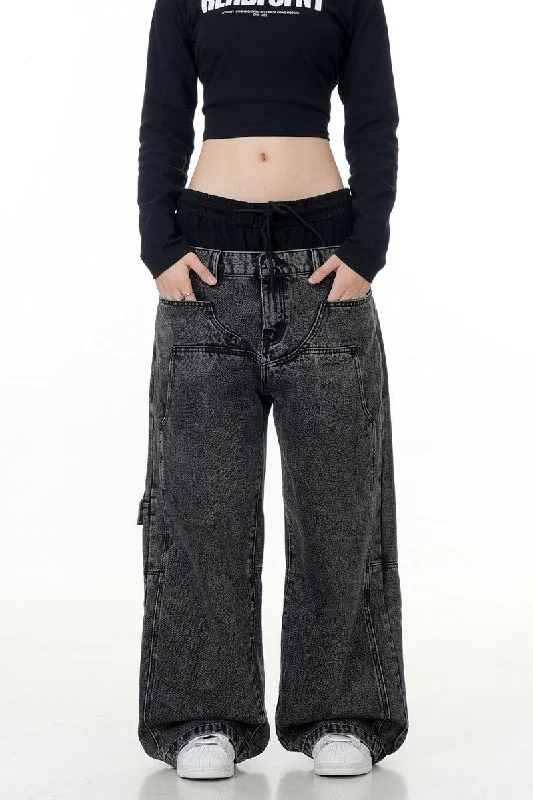 Patchwork Work Jeans Comfortable Zip-Up Skinny Jeans