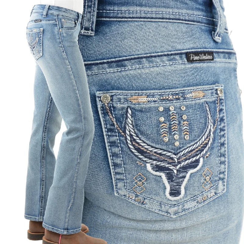 Pure Western Womens Steer Mid-Rise Bootcut Jeans-32" Leg only Stylish Plus Size Denim Jeans Pure Western Womens Steer Mid-Rise Bootcut Jeans-32" Leg only Stylish Plus Size Denim Jeans
