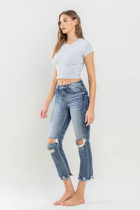 Record Setting High Rise Straight Jeans Casual Distressed Denim Jeans