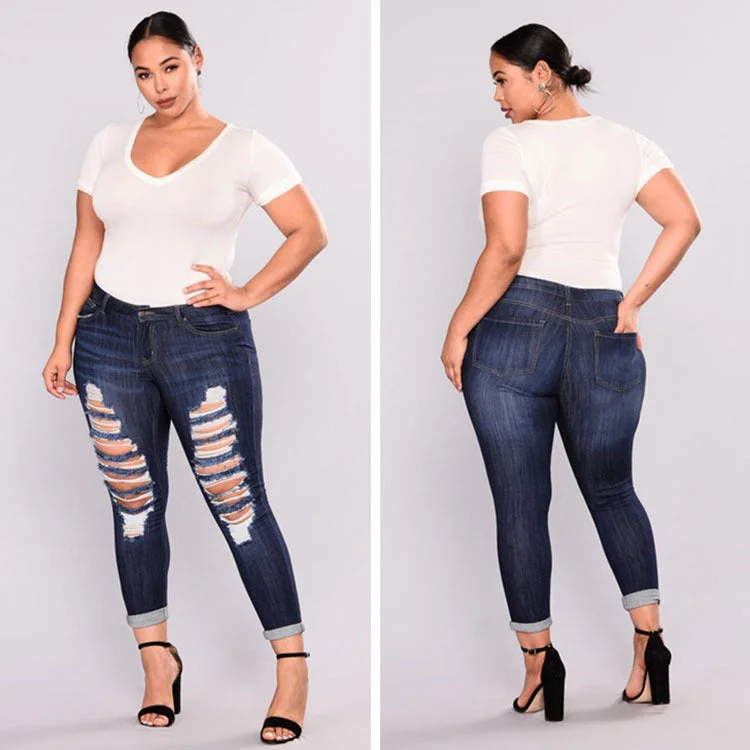 Ripped stretch jeans Comfortable Straight-Legged Denim