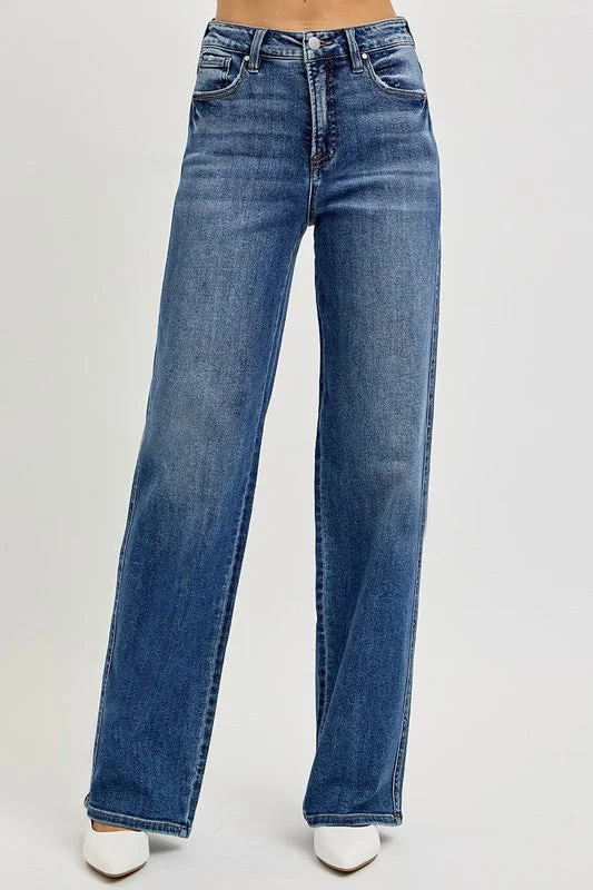 RISEN Full Size Tummy Control High Rise Jeans Comfortable Straight-Legged Denim