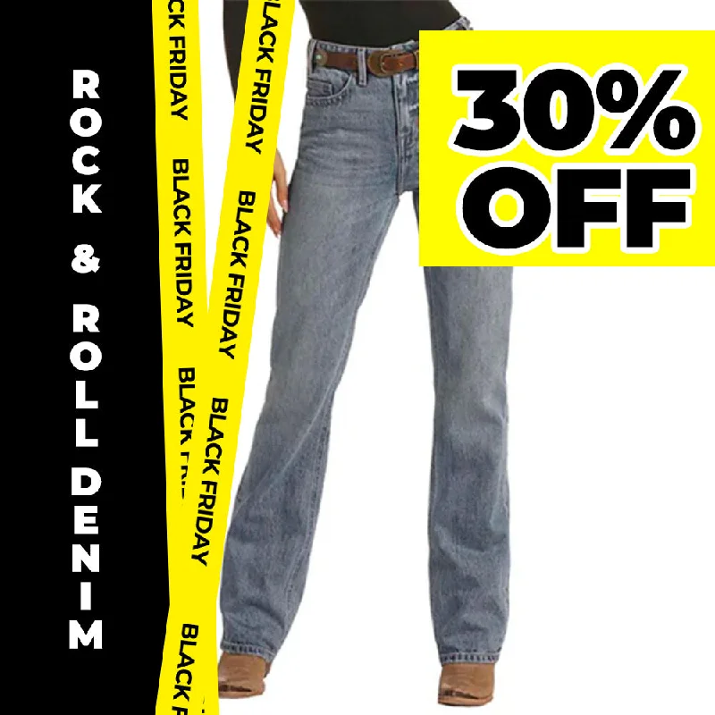 Rock & Roll Denim Women's Medium Wash High-Rise Bootcut Jeans | RRWD4HRZQ3 BACK YOKE DETAIL Casual Wide-Legged Denim Jeans Rock & Roll Denim Women's Medium Wash High-Rise Bootcut Jeans | RRWD4HRZQ3 BACK YOKE DETAIL Casual Wide-Legged Denim Jeans