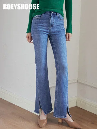 ROEYSHOUSE Micro flare stretch jeans female autumn new high waist casual open pants Stylish Relaxed Fit Skinny Jeans ROEYSHOUSE Micro flare stretch jeans female autumn new high waist casual open pants Stylish Relaxed Fit Skinny Jeans