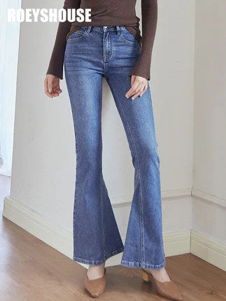 ROEYSHOUSE women's retro flare stretch jeans autumn new high waist dark blue casual pants Trendy Skinny High-Waist Jeans ROEYSHOUSE women's retro flare stretch jeans autumn new high waist dark blue casual pants Trendy Skinny High-Waist Jeans
