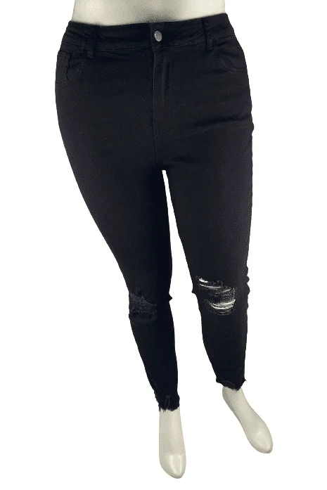 Shein women's black ripped jeans size 1XL Comfortable Folded Hem Jeans