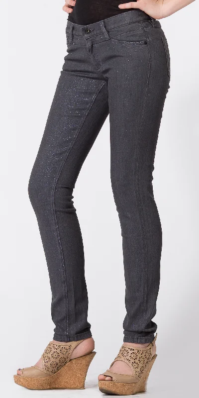Sparkle Grey Skinny Jeans Stylish High-Waist Skinny Denim