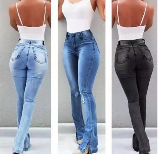 Stretch ripped jeans Casual Straight-Leg Jeans