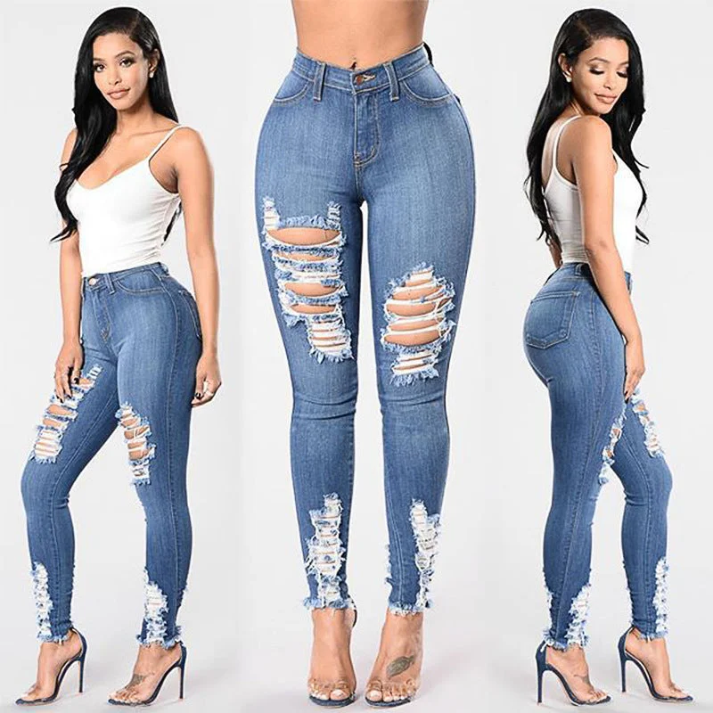 Stretch ripped jeans Elegant Skinny Leg Jeans