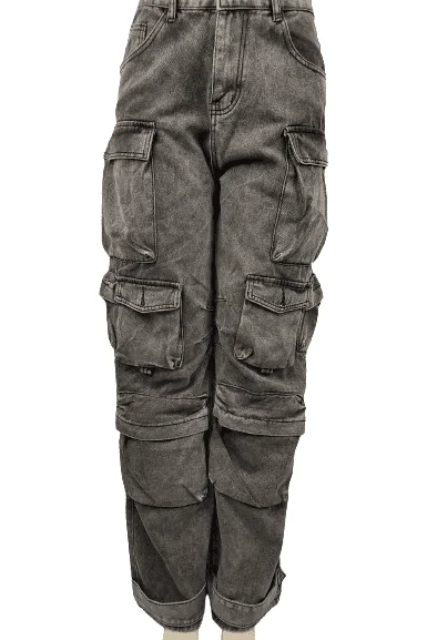 Unbranded women's black stonewashed cargo jeans size S Fashionable Distressed Jeans