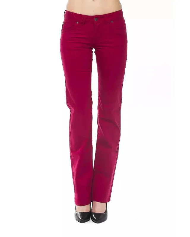 Ungaro Fever Women's Red Cotton Jeans & Pant - W32 US Stylish Paperbag Waist Denim