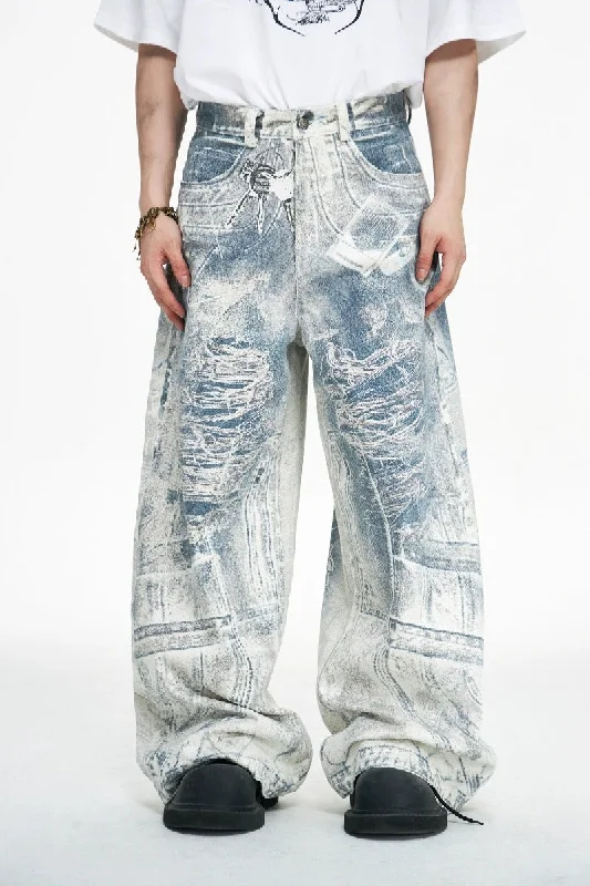 Vintage 3D Print Baggy Jeans Trendy Colored Denim Jeans