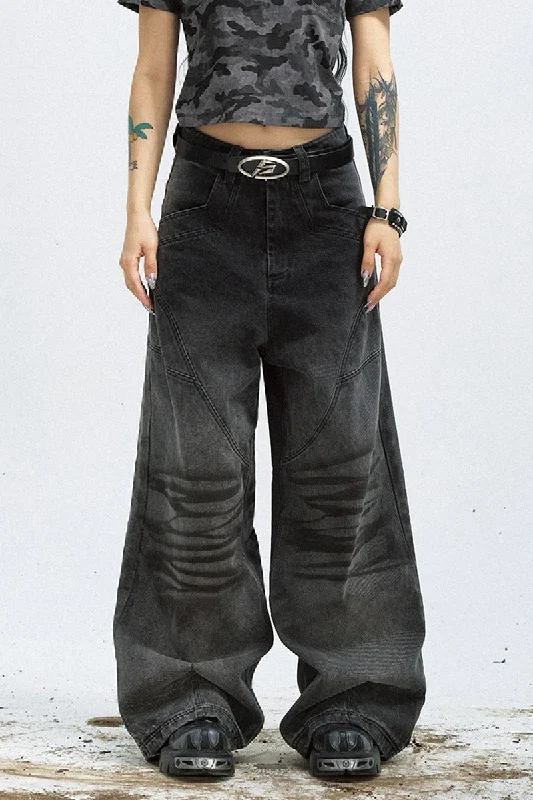 Vintage Washed Loose Black Jeans Comfortable Stretch Denim Jeans