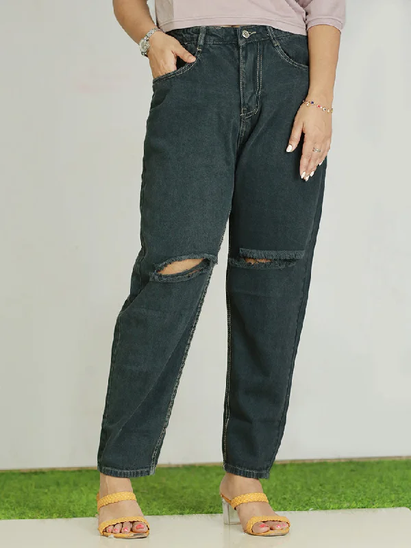 Women's Baggy Jeans - Denim with Patchwork Design - 499/- Trendy Flared Leg Jeans