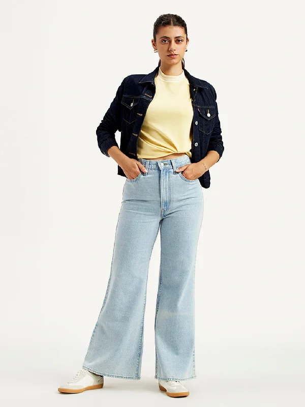 Women's High Rise Ribcage Bell Light Blue Jeans Casual Skinny Fit Jeans