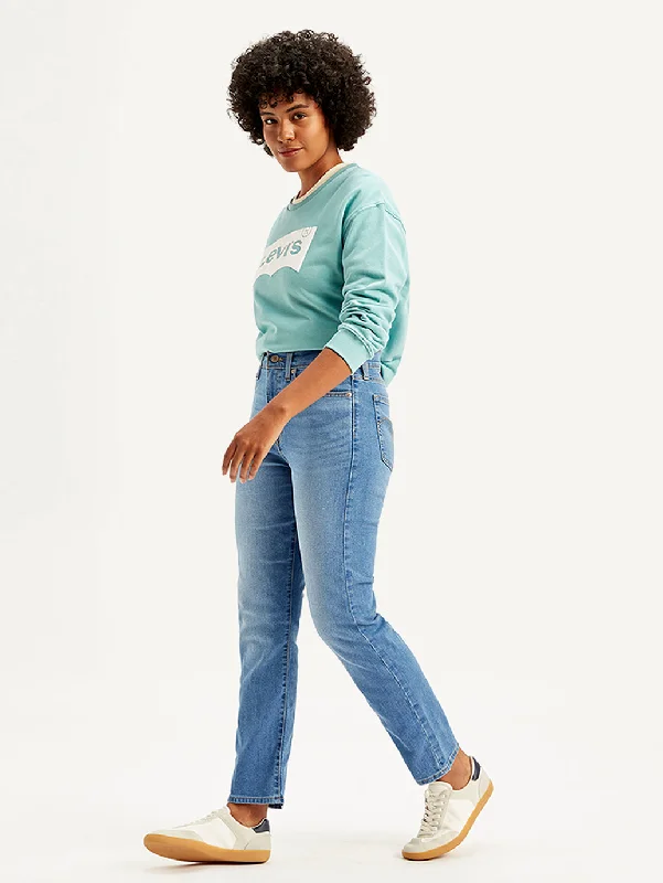 Women's High Rise Wedgie Straight Fit Jeans Chic Rolled Cuff Denim Jeans